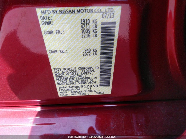 2013 NISSAN ALTIMA 2.5 S VIN: 1N4AL3AP4DC917459