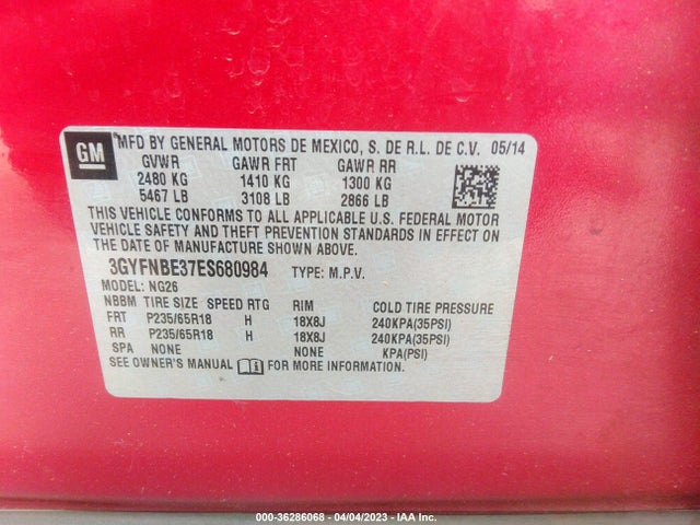 3GYFNBE37ES680984 Cadillac Srx Luxury Collection
