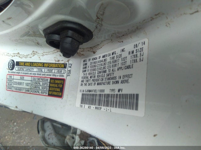 Honda Cr-v Ex-l 2014 5J6RM4H7XEL116696 Image 9