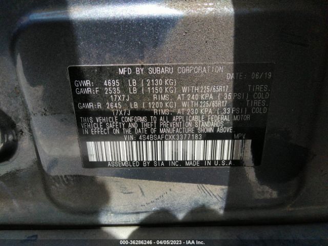 4S4BSAFCXK3377183 Subaru Outback Premium