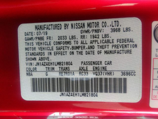 JN1AZ4EH1LM821804 Nissan 370Z COUPE
