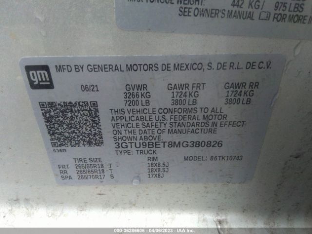 3GTU9BET8MG380826 GMC Sierra 1500 Sle
