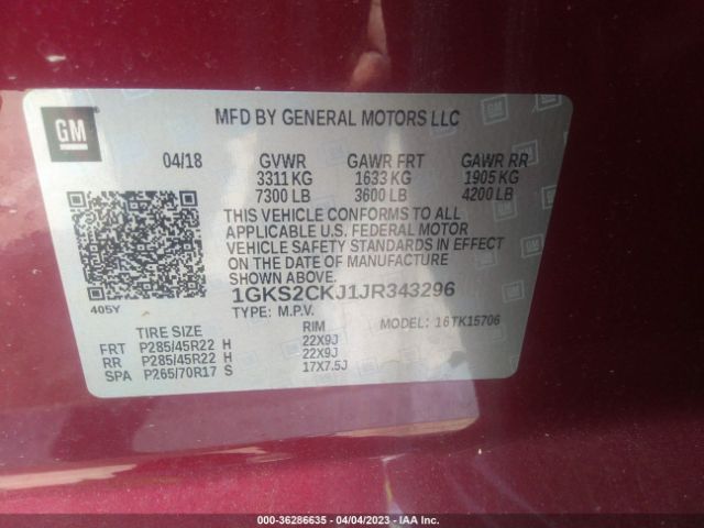 1GKS2CKJ1JR343296 GMC YUKON DENALI