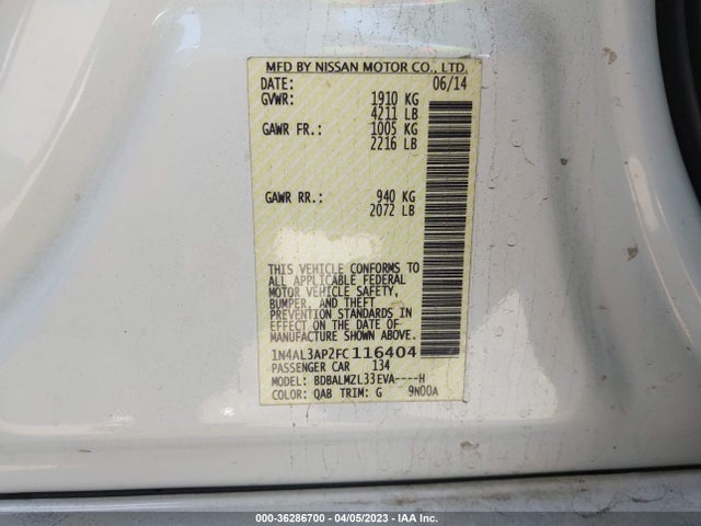 Nissan Altima 2.5 Sv 2015 1N4AL3AP2FC116404 Image 9