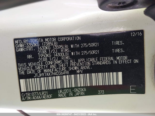2017 Lexus LX, VIN: JTJHY7AX7H4236498