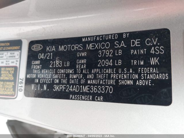 3KPF24AD1ME363370 KIA Forte Lxs