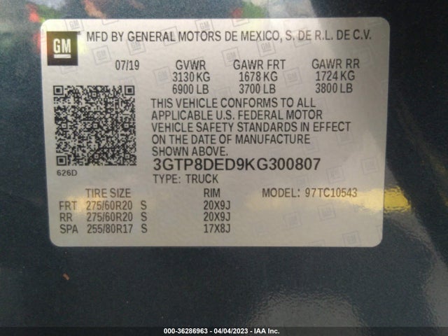 GMC Sierra 1500 Slt 2019 3GTP8DED9KG300807 Image 9