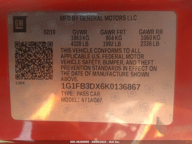 Chevrolet Camaro 1lt 2019 1G1FB3DX6K0136867 Image 11