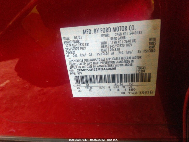 Ford Edge Titanium 2021 2FMPK4K92MBA60695 Image 10
