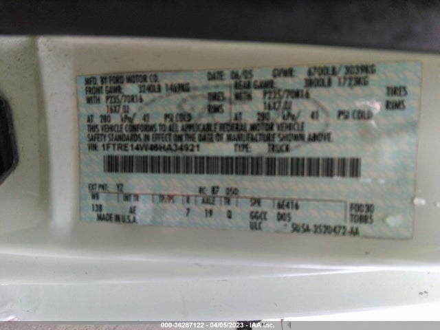 2006 FORD ECONOLINE CARGO VAN VIN: 1FTRE14W46HA34921