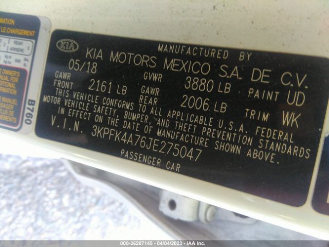 3KPFK4A76JE275047 KIA FORTE LX