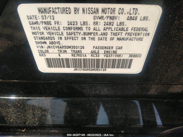 2013 INFINITI G37 SEDAN X VIN: JN1CV6AR5DM350126