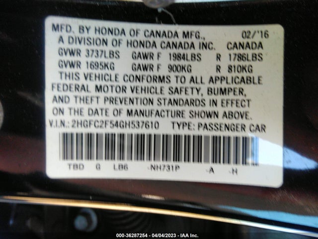 Honda Civic Sedan Lx 2016 2HGFC2F54GH537610 Image 10