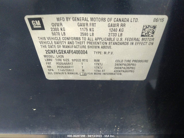 Chevrolet EQUINOX LT 2015 2GNFLGEK4F6406004 Image 10
