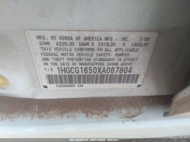 1999 HONDA ACCORD SDN EX VIN: 1HGCG1650XA067804