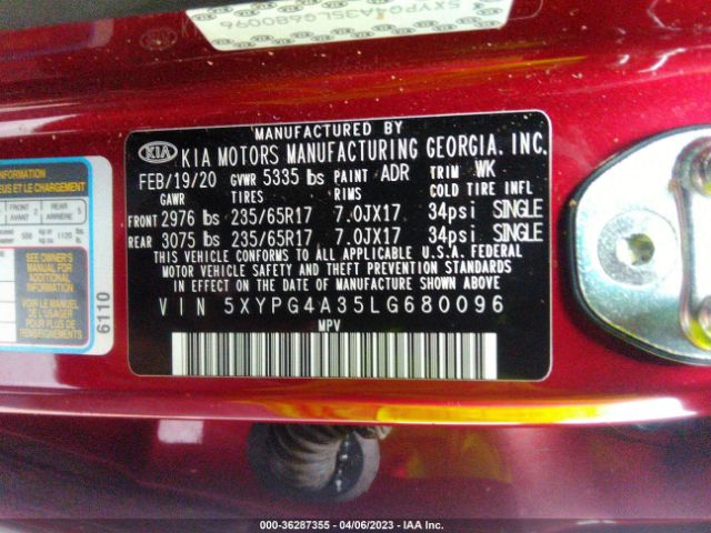 5XYPG4A35LG680096 KIA SORENTO LX