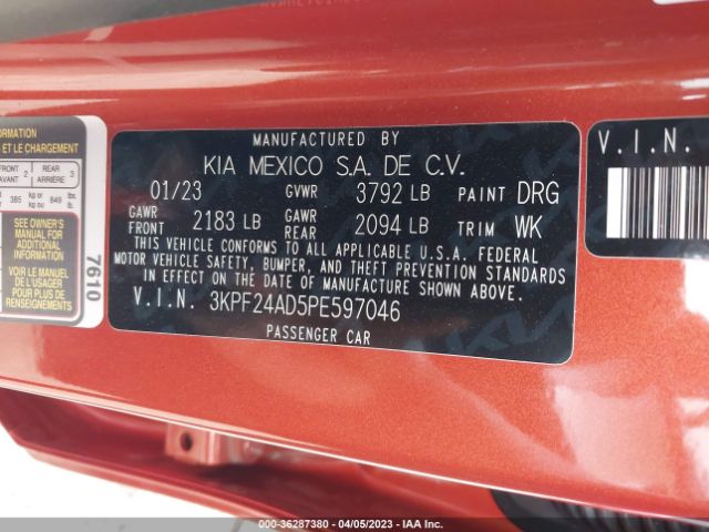 3KPF24AD5PE597046 KIA Forte Lxs