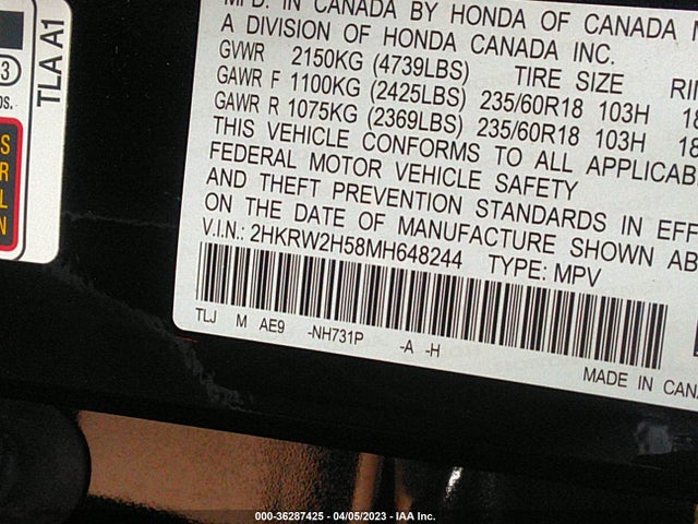 2021 HONDA CR-V EX VIN: 2HKRW2H58MH648244