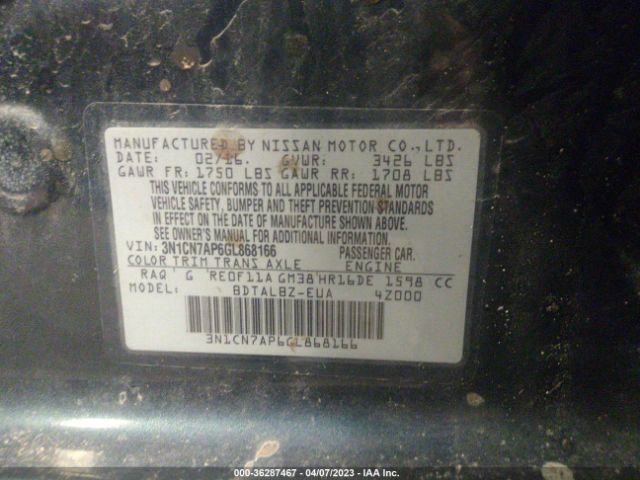 3N1CN7AP6GL868166 Nissan Versa S/s Plus/sl/sv