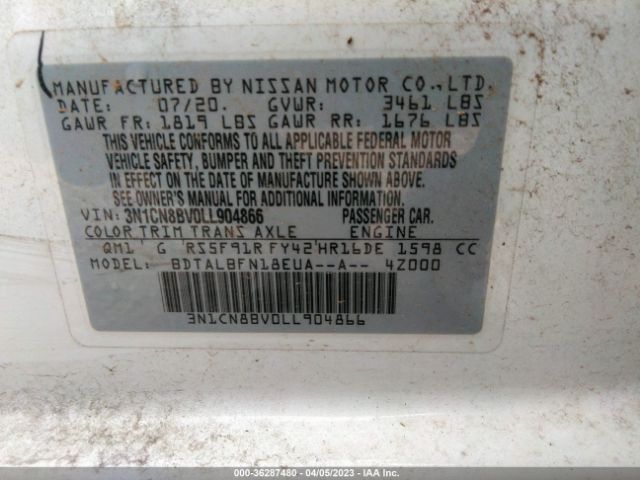 3N1CN8BV0LL904866 Nissan VERSA S