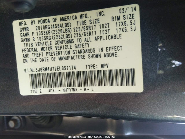 Honda Cr-v Ex-l 2014 5J6RM4H72EL057174 Image 9