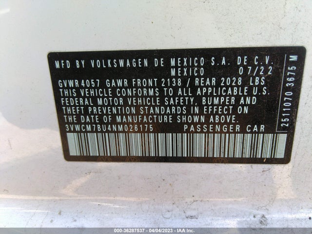 3VWCM7BU4NM026175 Volkswagen JETTA S