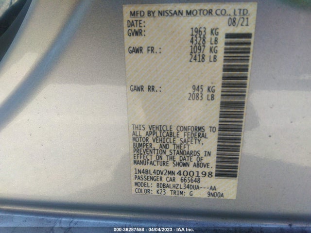 Nissan Altima 2.5 Sv 2021 1N4BL4DV2MN400198 Image 9