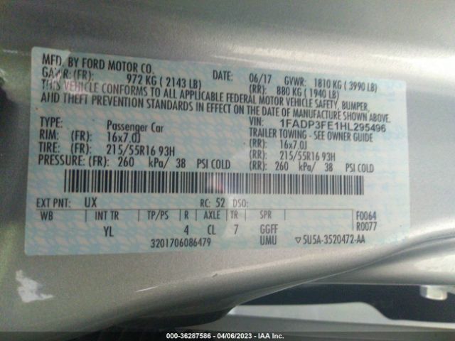 1FADP3FE1HL295496 Ford FOCUS SE