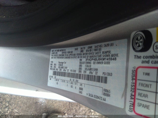 2019 FORD FIESTA SE VIN: 3FADP4BJ8KM145948