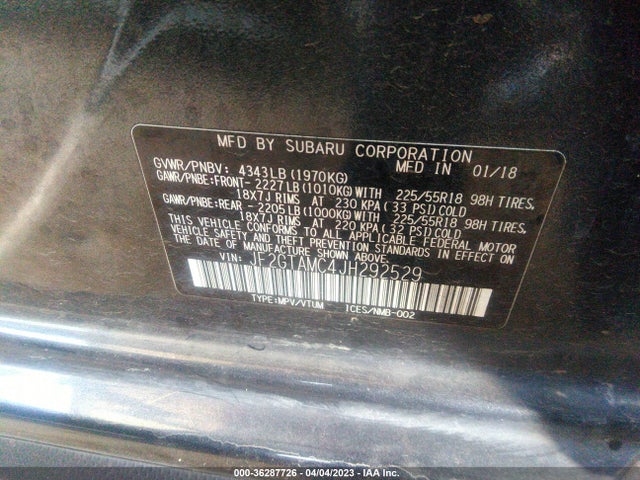 JF2GTAMC4JH292529 Subaru Crosstrek Limited