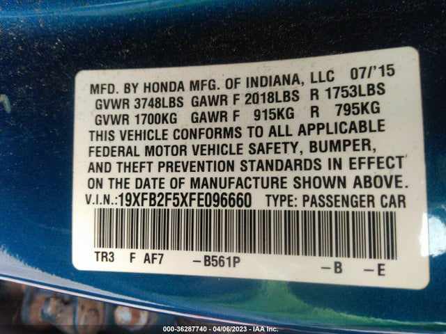 Honda Civic Sedan Lx 2015 19XFB2F5XFE096660 Image 9