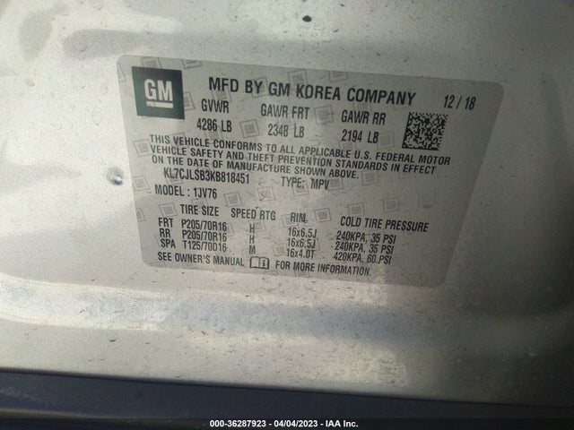 Chevrolet Trax Lt 2019 KL7CJLSB3KB818451 Image 10