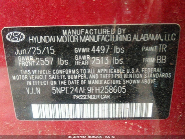 Hyundai Sonata 2.4l Se 2015 5NPE24AF9FH258605 Image 9