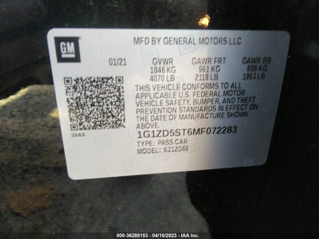 Chevrolet MALIBU LT 2021 1G1ZD5ST6MF072283 Image 9