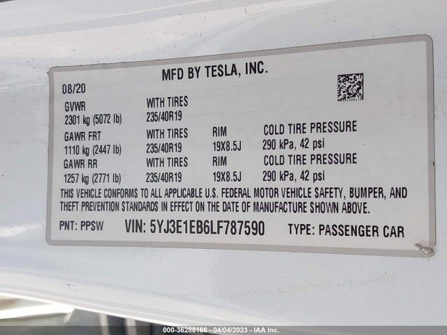 Tesla Model 3 Long Range 2020 5YJ3E1EB6LF787590 Image 9