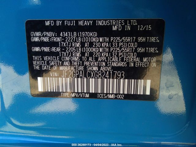 JF2GPALCXG8241793 Subaru Crosstrek Limited