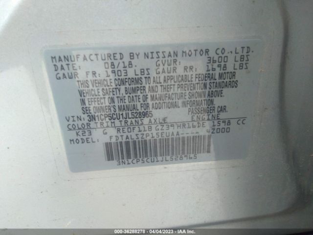 3N1CP5CU1JL528965 Nissan KICKS SV