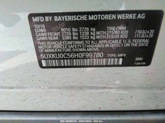 5UXKU0C56H0F99780 BMW X6 Sdrive35i