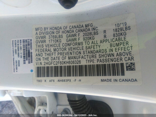 Honda Civic Sedan Lx 2019 2HGFC2F60KH606326 Image 9