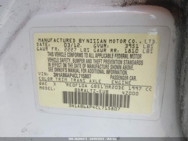 2012 NISSAN SENTRA 2.0 S VIN: 3N1AB6AP4CL715807