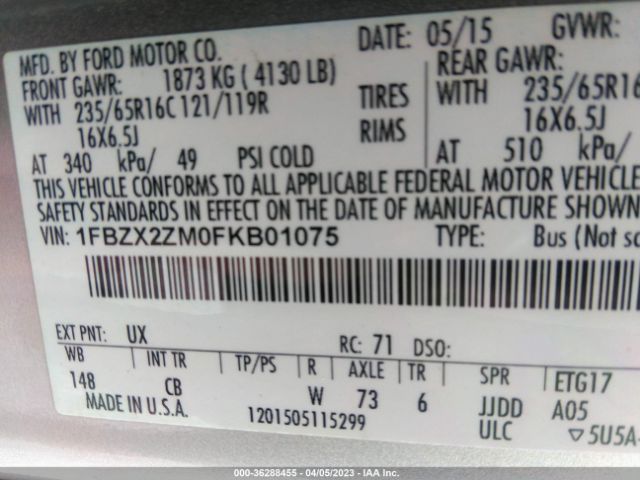 1FBZX2ZM0FKB01075 Ford Transit Wagon Xl/xlt