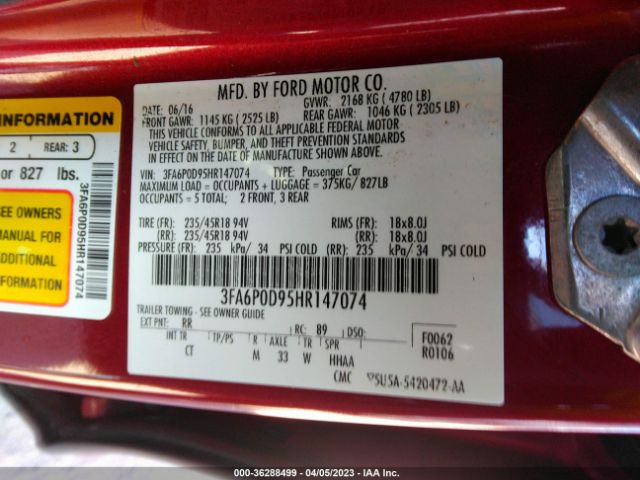 3FA6P0D95HR147074 Ford Fusion Titanium/platinum