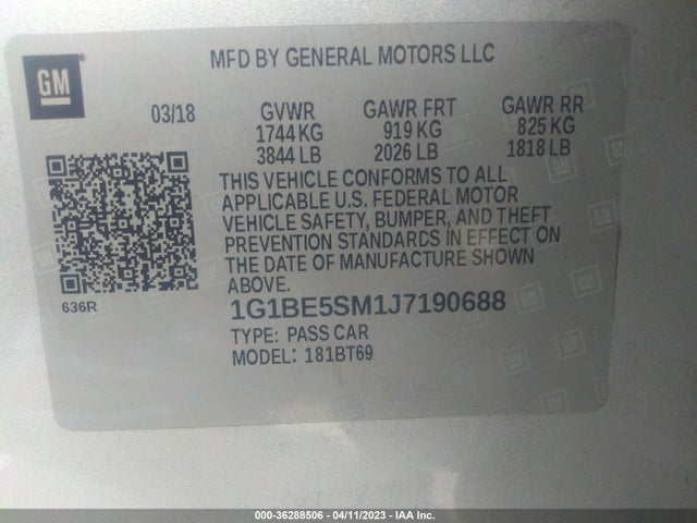 Chevrolet CRUZE LT 2018 1G1BE5SM1J7190688 Image 9