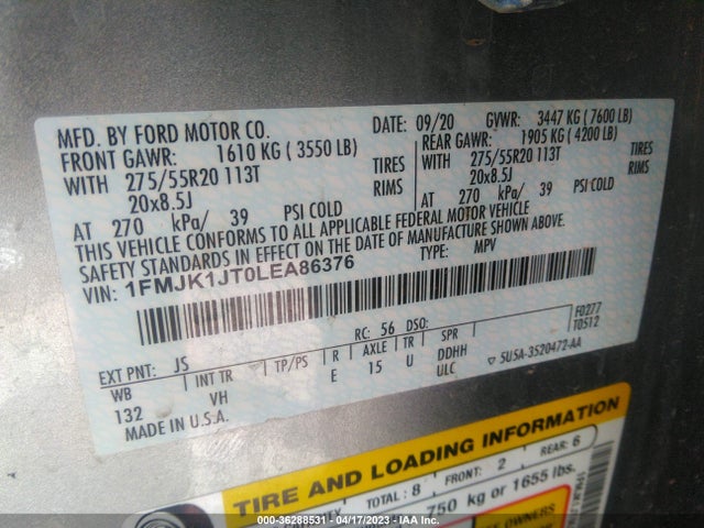 Ford Expedition Xlt Max 2020 1FMJK1JT0LEA86376 Image 9