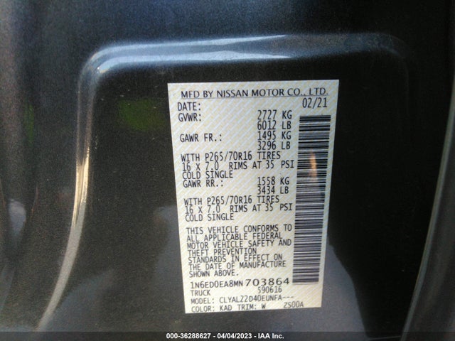 2021 Nissan Frontier, VIN: 1N6ED0EA8MN703864