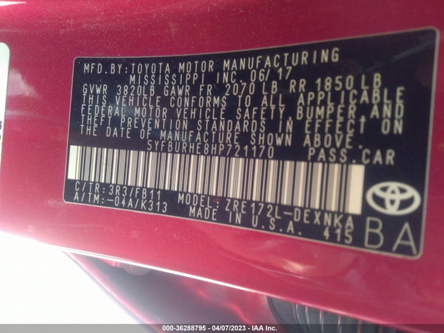 Toyota COROLLA LE 2017 5YFBURHE8HP721170 Image 10