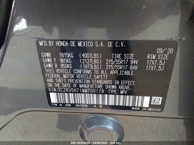 Honda Hr-v Ex-l 2021 3CZRU5H71MM700178 Image 10