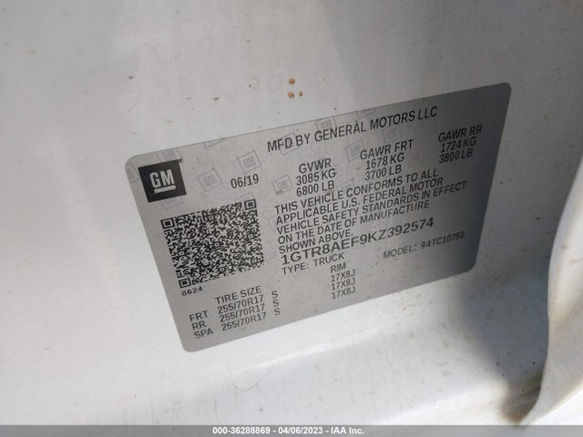 GMC SIERRA 1500 2019 1GTR8AEF9KZ392574 Image 9