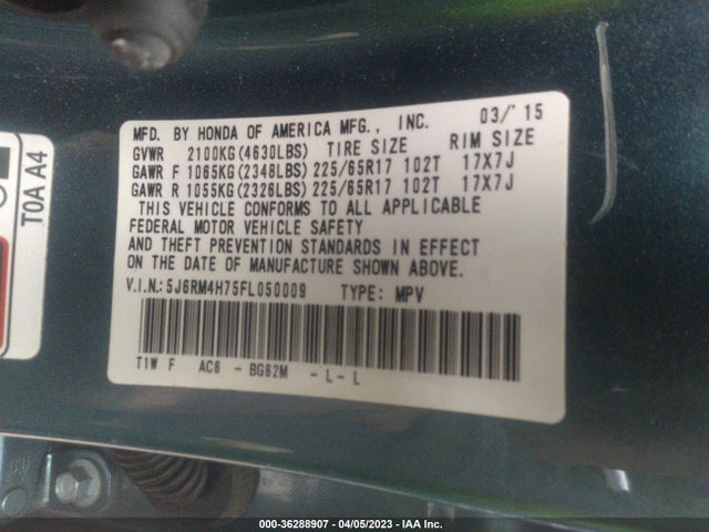 Honda Cr-v Ex-l 2015 5J6RM4H75FL050009 Image 9