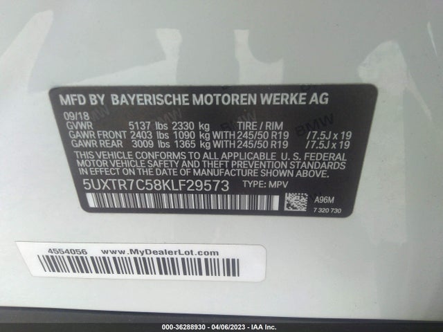 BMW X3 Sdrive30i 2019 5UXTR7C58KLF29573 Image 9